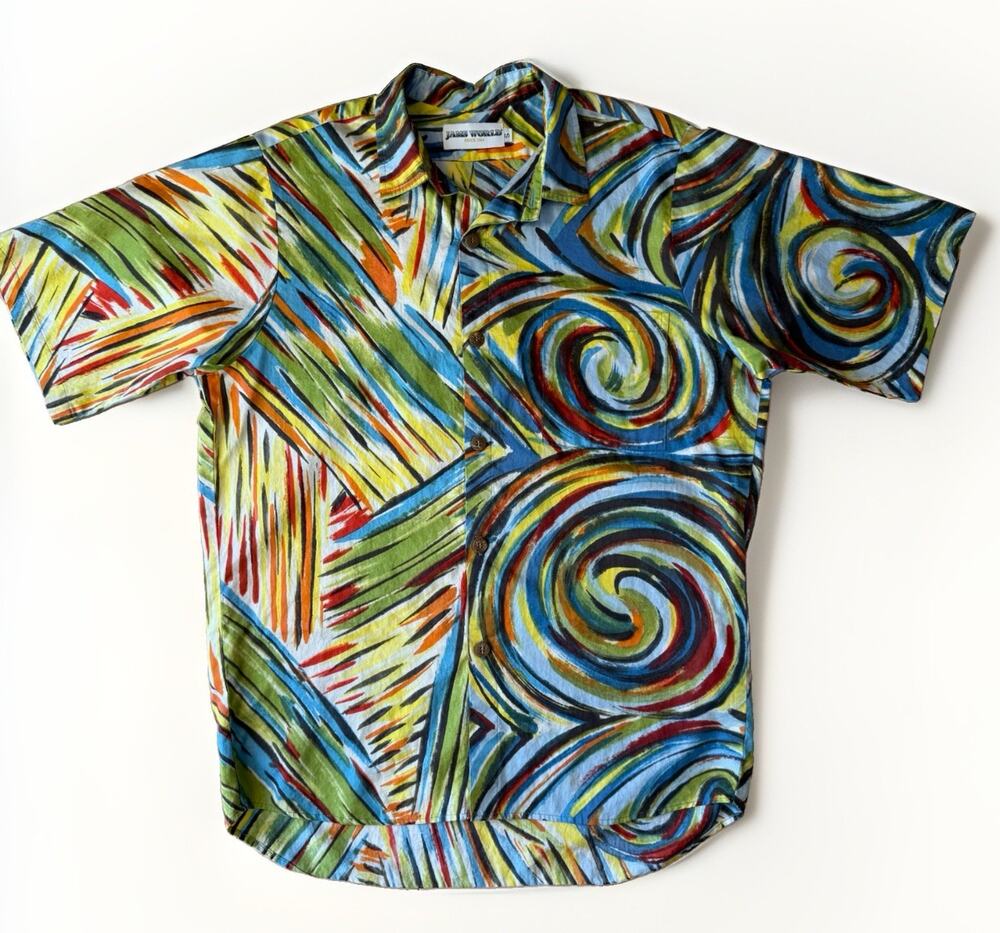 Vintage Jams World Shirt Small Multicolor Short Sleeve Psychedelic Hawaiian Art